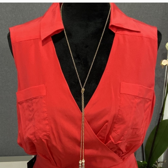 BEBE JETSET RED SILK SURPLUCE SUNDRESS WRAP DRESS SMALL MINI - Picture 2 of 5